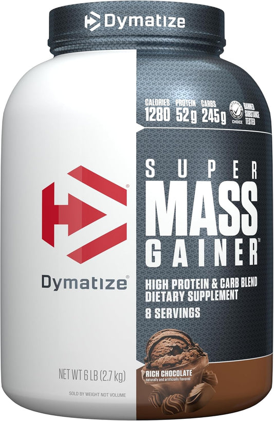 Super Mass Gainer Protein Powder, Rich Chocolate, 52G Protein, 1G Creatine, 1280 Calories, 10.7G Bcaas, 245G Carbs, Contains Whey Protein Powder, Isolate, and Casein (8 Servings)