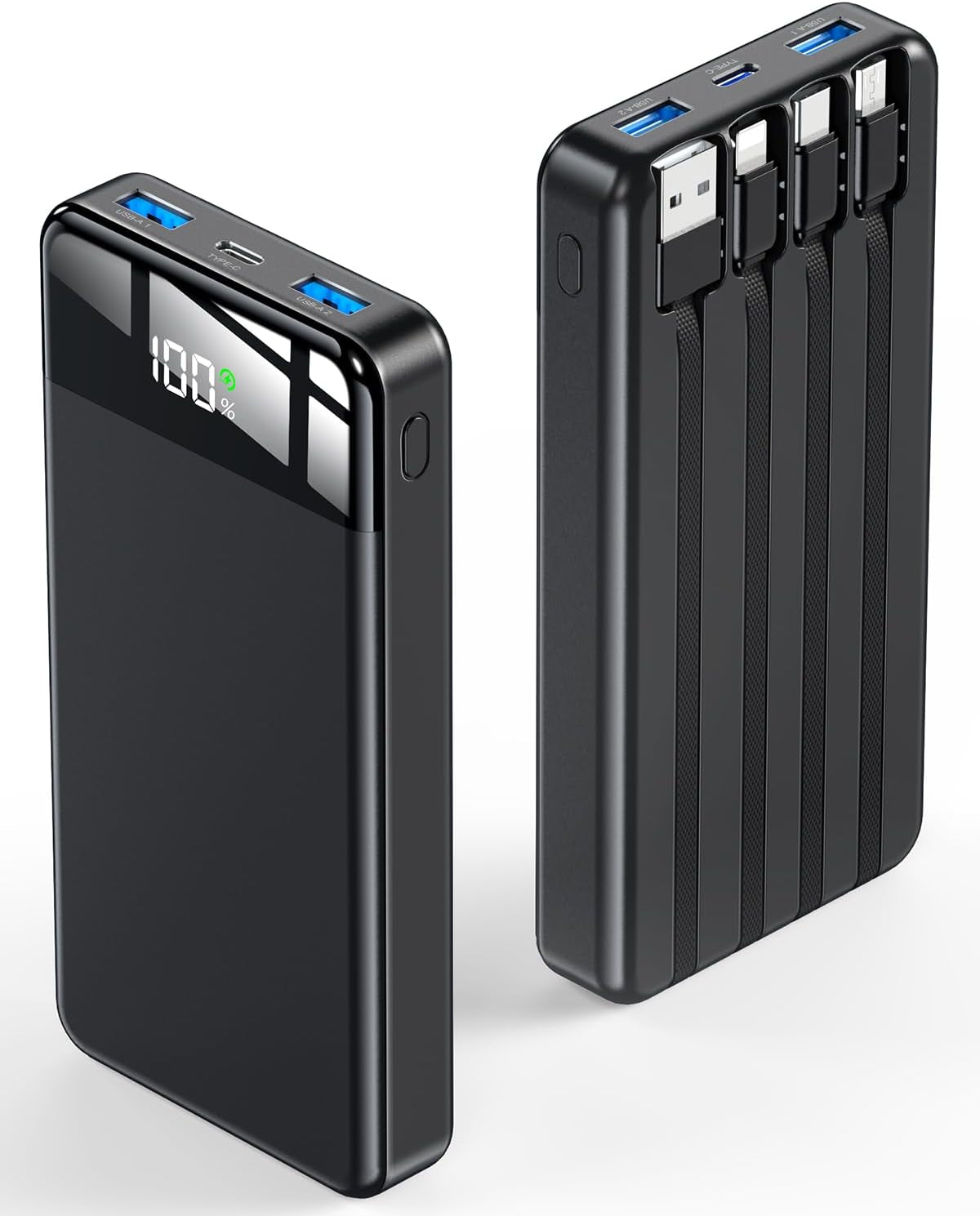 Portable Charger 35000Mah Power Bank - Powerbank with 4 Built in Cables