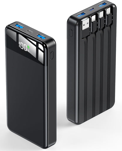 Portable Charger 35000Mah Power Bank - Powerbank with 4 Built in Cables