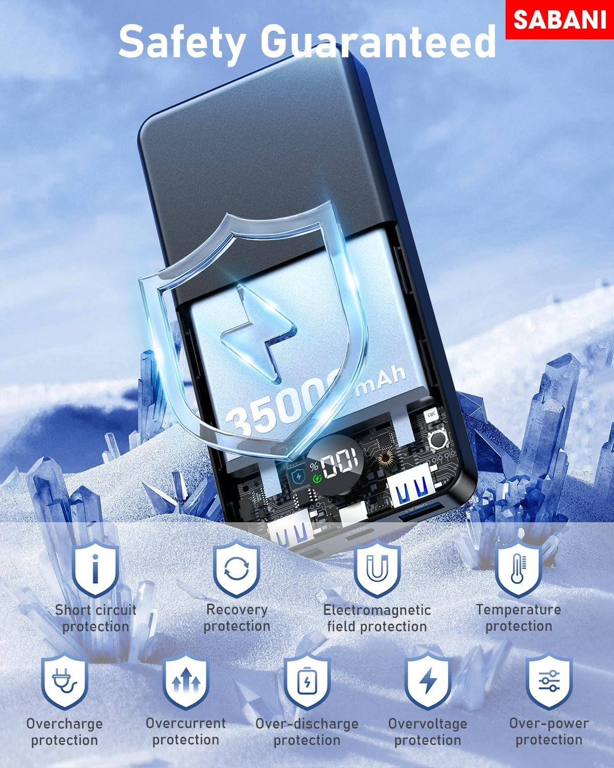 Portable Charger 35000Mah Power Bank - Powerbank with 4 Built in Cables