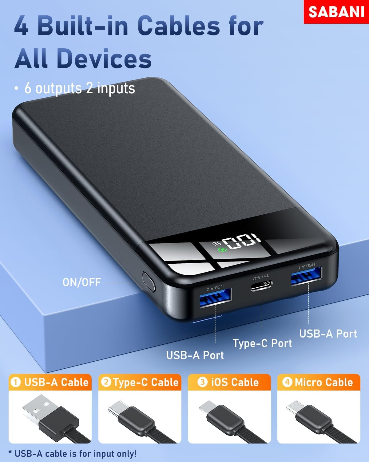 Portable Charger 35000Mah Power Bank - Powerbank with 4 Built in Cables