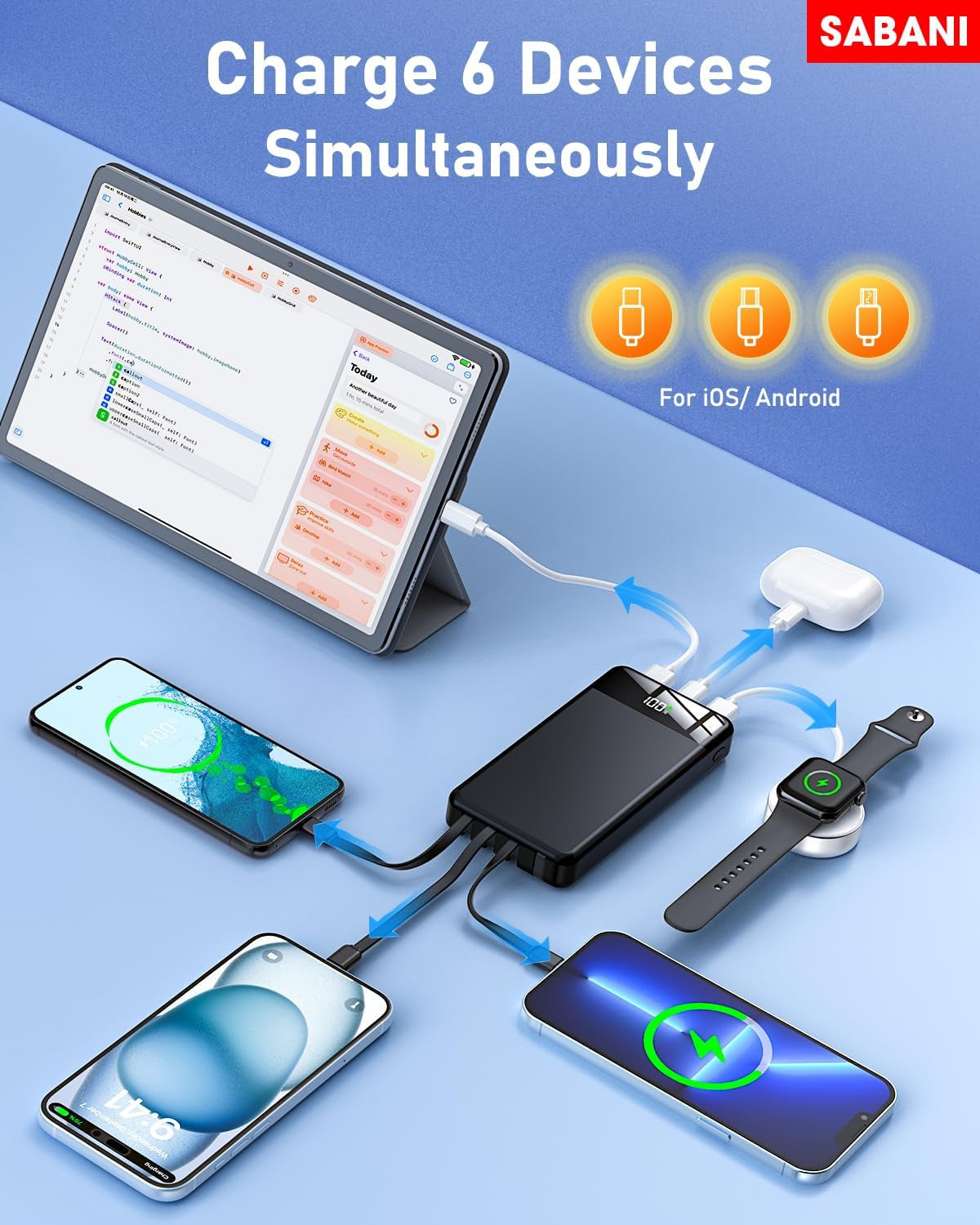 Portable Charger 35000Mah Power Bank - Powerbank with 4 Built in Cables