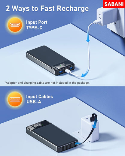 Portable Charger 35000Mah Power Bank - Powerbank with 4 Built in Cables