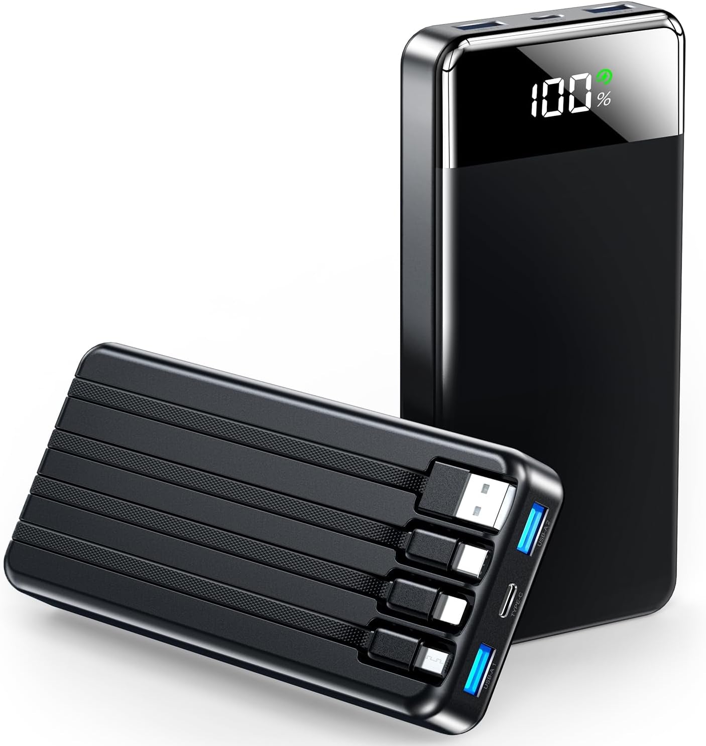 Portable Charger 35000Mah Power Bank - Powerbank with 4 Built in Cables